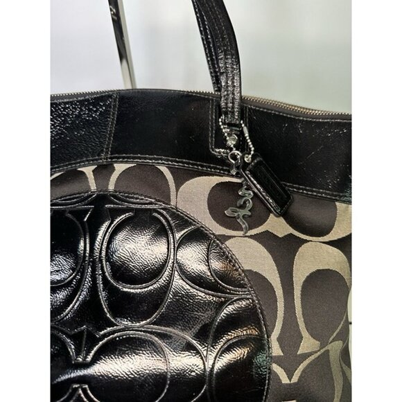 Black Beige Coach Monogram Tote/Shoulder Bag M1182-F18335 Original Keychain Tag - Picture 2 of 12